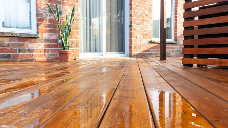 Backyard wooden deck floor